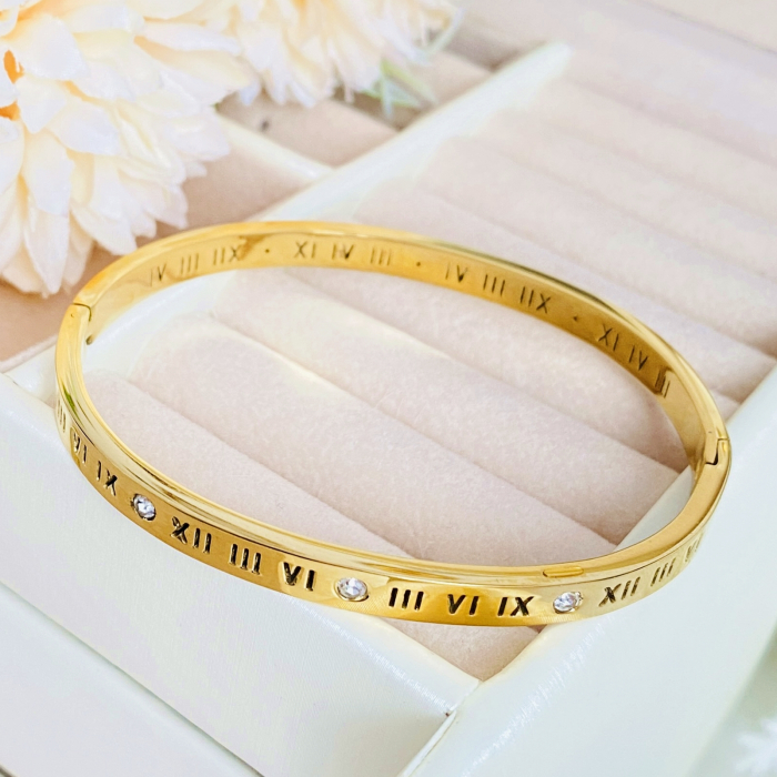 Bratara Aurie Bangle Cifre Romane Otel Inoxidabil, Bijuterii Inox, Bratari Dama [2]