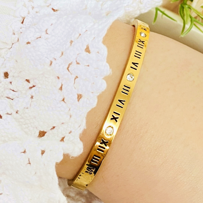 Bratara Aurie Bangle Cifre Romane Otel Inoxidabil, Bijuterii Inox, Bratari Dama [3]