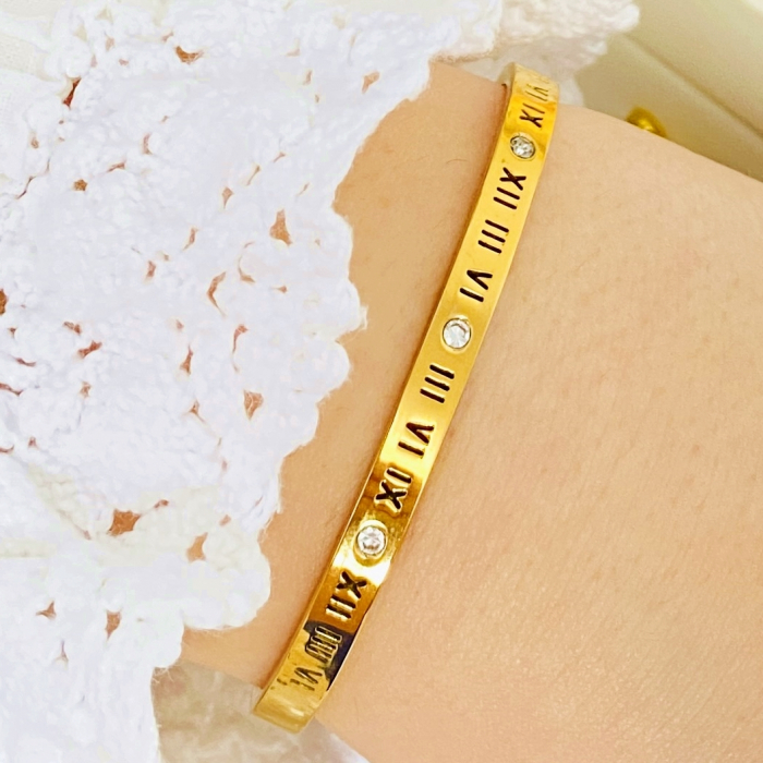 Bratara Aurie Bangle Cifre Romane Otel Inoxidabil, Bijuterii Inox, Bratari Dama [1]