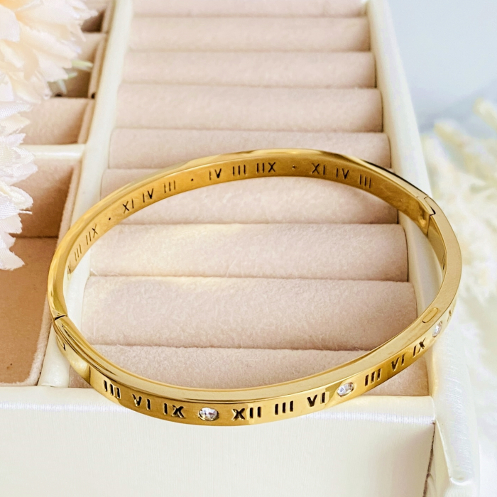 Bratara Aurie Bangle Cifre Romane Otel Inoxidabil, Bijuterii Inox, Bratari Dama [5]
