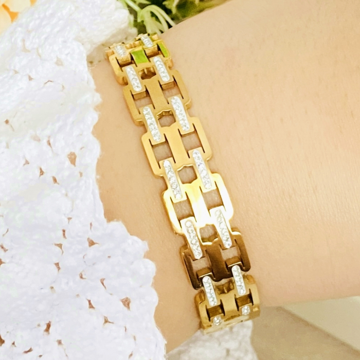 Bratara Aurie Bangle Mini Cristale Otel Inoxidabil, Bijuterii Inox, Bratari Dama [4]