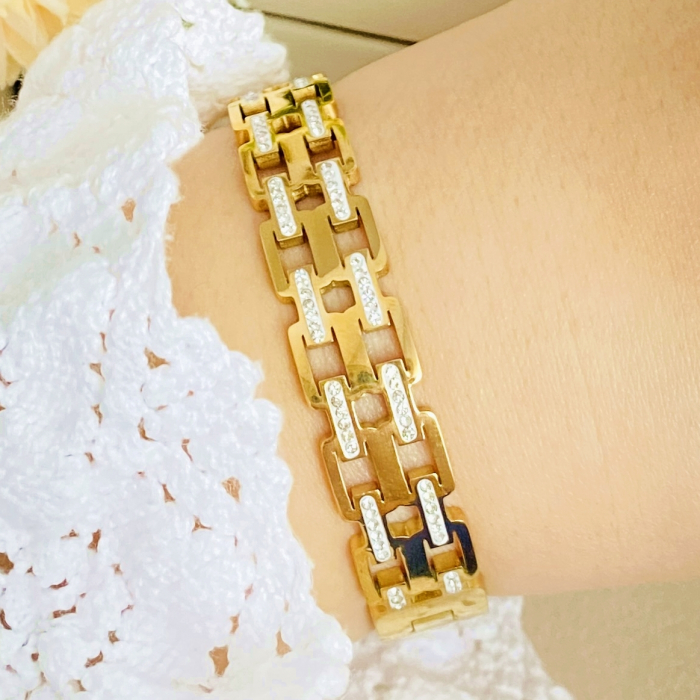 Bratara Aurie Bangle Mini Cristale Otel Inoxidabil, Bijuterii Inox, Bratari Dama [6]