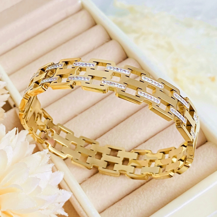 Bratara Aurie Bangle Mini Cristale Otel Inoxidabil, Bijuterii Inox, Bratari Dama [1]