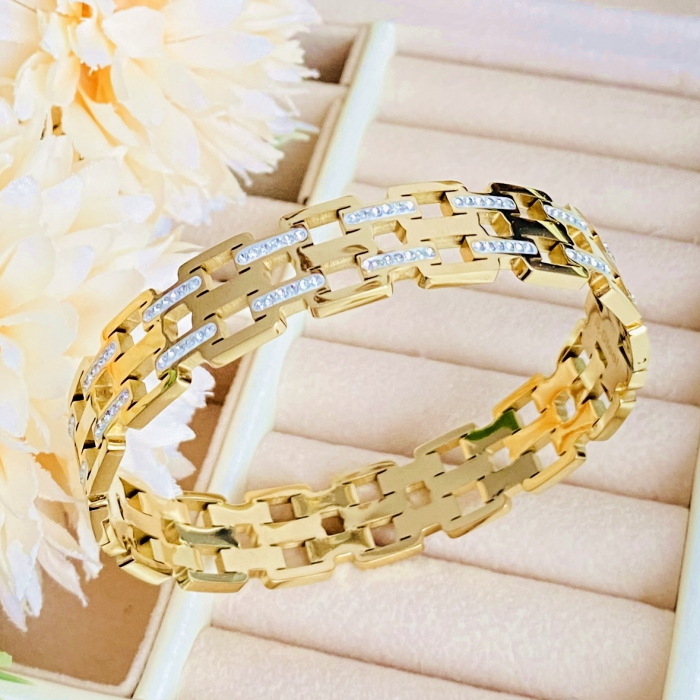 Bratara Aurie Bangle Mini Cristale Otel Inoxidabil, Bijuterii Inox, Bratari Dama [5]