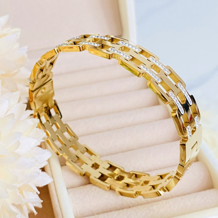 Bratara Aurie Bangle Mini Cristale Otel Inoxidabil, Bijuterii Inox, Bratari Dama [7]