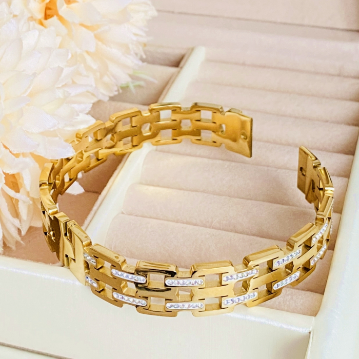 Bratara Aurie Bangle Mini Cristale Otel Inoxidabil, Bijuterii Inox, Bratari Dama [8]