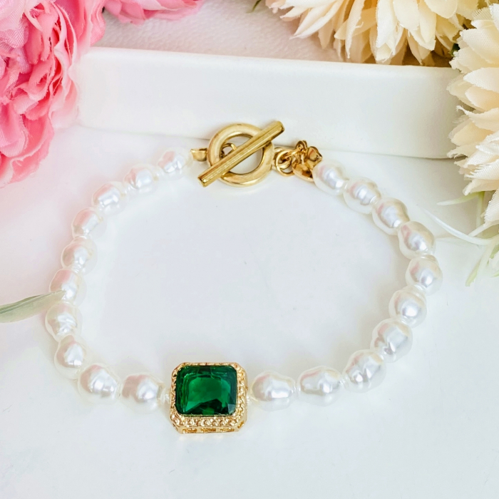 Bratara Perlute & Cristal Verde, Bratara Eleganta, Bijuterii Femei [5]