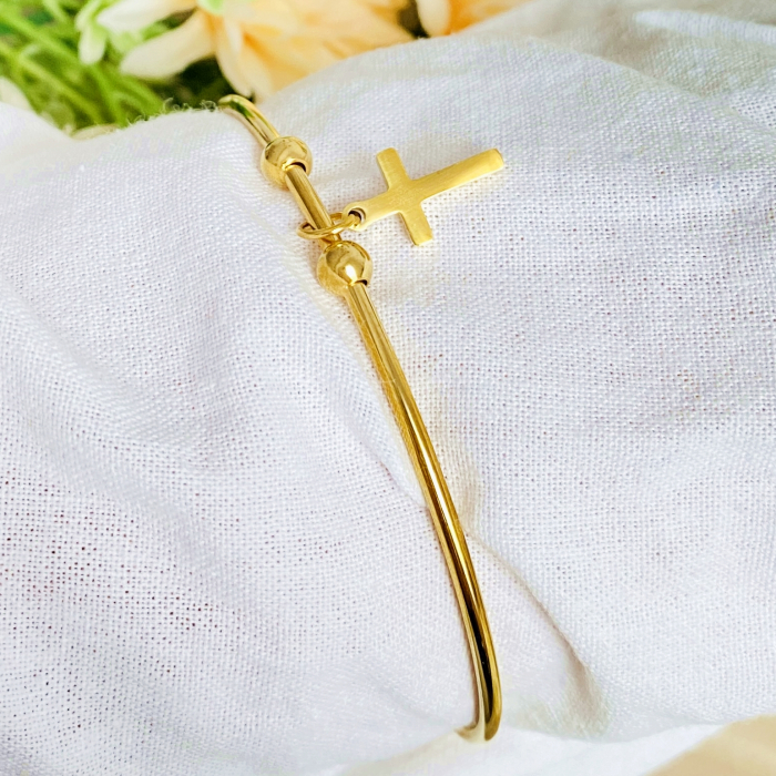 Bratara Aurie Cruciulita Otel Inoxidabil, Bijuterii Inox, Bratari Dama [4]