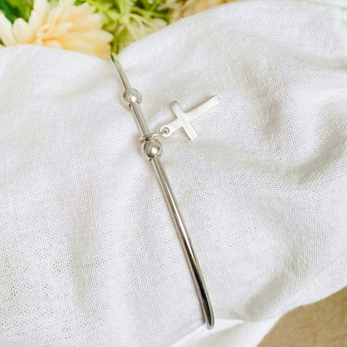 Bratara Argintie Cruciulita Otel Inoxidabil, Bijuterii Inox, Bratari Dama [5]