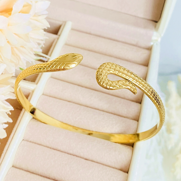 Bratara Fixa Sarpe Auriu Otel Inoxidabil, Bijuterii Inox, Bratari Dama [2]