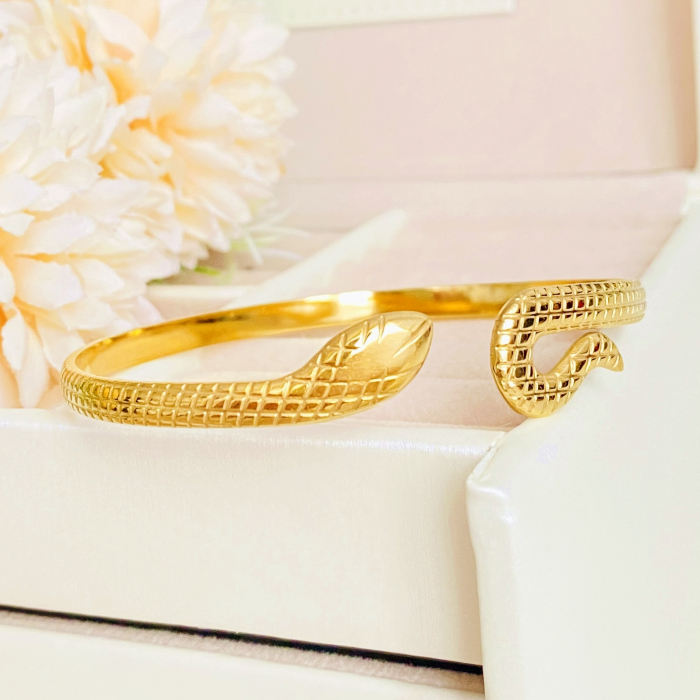 Bratara Fixa Sarpe Auriu Otel Inoxidabil, Bijuterii Inox, Bratari Dama [3]