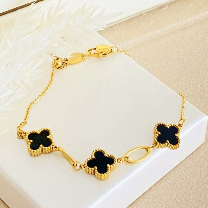 Bratara Trifoi Negru Otel Inoxidabil, Bijuterii Inox, Bratari Dama [5]