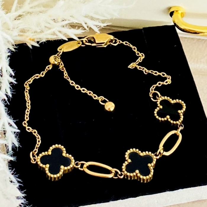 Bratara Trifoi Negru Otel Inoxidabil, Bijuterii Inox, Bratari Dama [2]