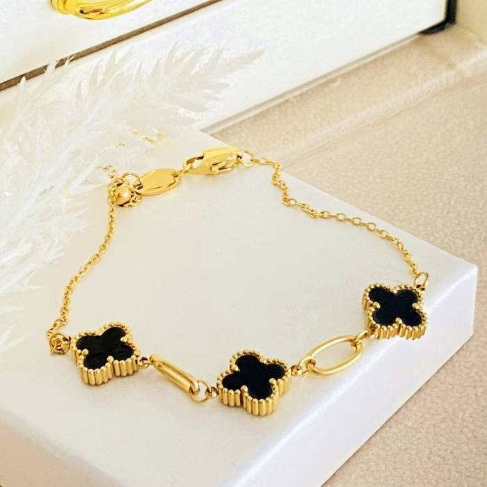 Bratara Trifoi Negru Otel Inoxidabil, Bijuterii Inox, Bratari Dama [7]