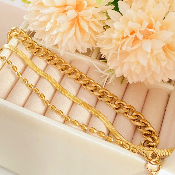 Set 3 Bratari Aurii Otel Inoxidabil, Bijuterii Inox, Bratari Dama [5]