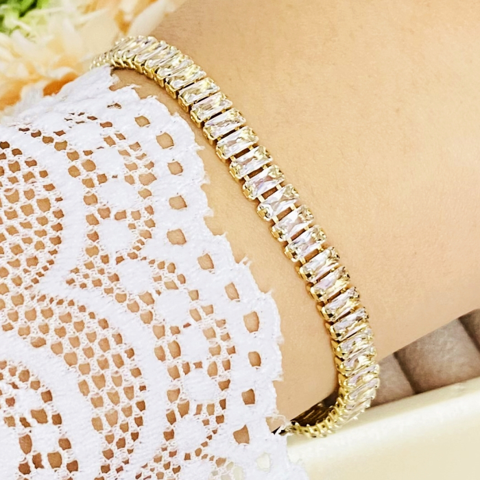 Bratara Tennis Aurie Otel Inoxidabil, Bijuterii Inox, Bratari Dama [5]