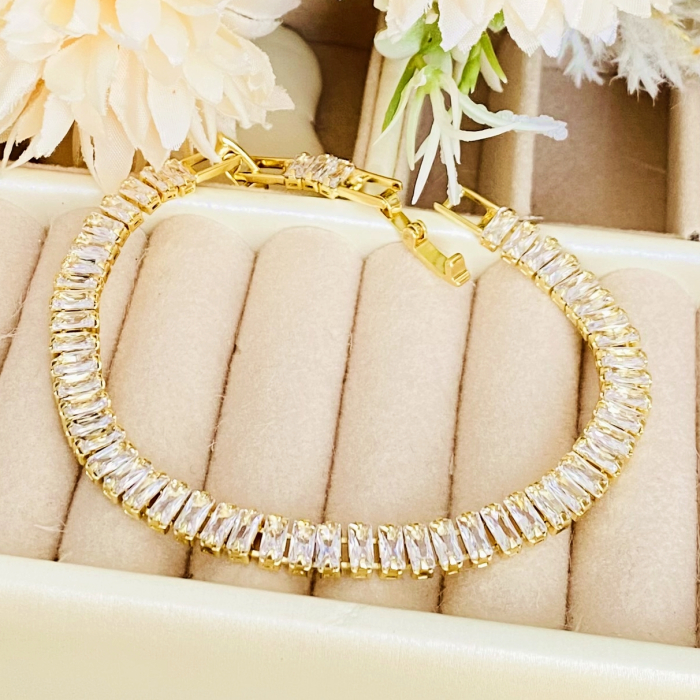 Bratara Tennis Aurie Otel Inoxidabil, Bijuterii Inox, Bratari Dama [2]