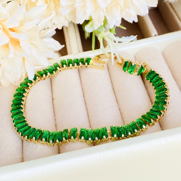 Bratara Tennis Verde Smarald Otel Inoxidabil, Bijuterii Inox, Bratari Dama [4]