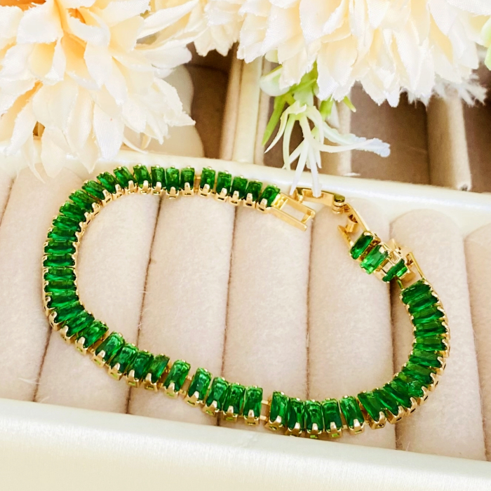 Bratara Tennis Verde Smarald Otel Inoxidabil, Bijuterii Inox, Bratari Dama [2]