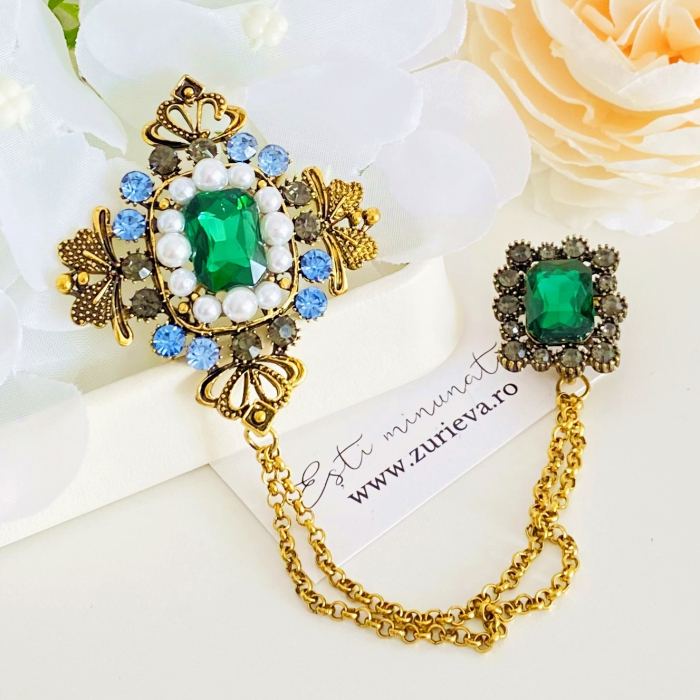 Brosa Dubla Verde Smarald, Brose Dama, Brose Elegante [4]