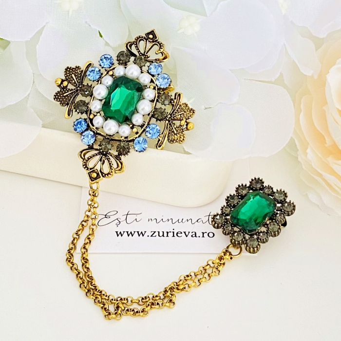 Brosa Dubla Verde Smarald, Brose Dama, Brose Elegante [3]