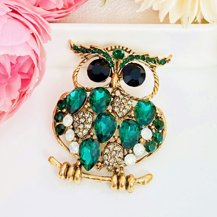 Brosa Bufnita Verde Smarald, Brosa Statement, Brose Femei [4]