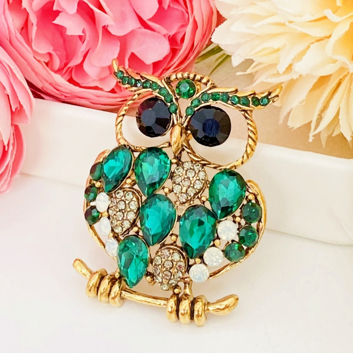 Brosa Bufnita Verde Smarald, Brosa Statement, Brose Femei [5]