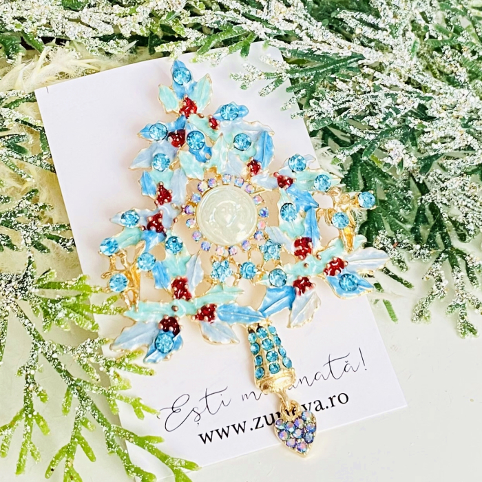 Brosa Brad Craciun Albastru, Brosa Statement, Brose Femei [5]