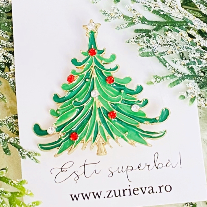 Brosa Brad Craciun Verde - Craciun, Brosa Statement, Brose Femei [3]