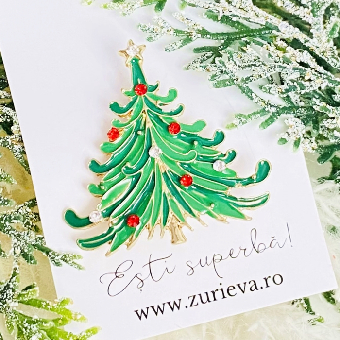 Brosa Brad Craciun Verde - Craciun, Brosa Statement, Brose Femei [5]