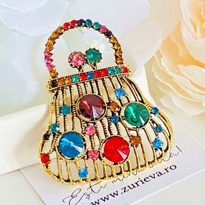 Brosa Geanta Cristale Colorate, Brose Dama, Brose Elegante [5]