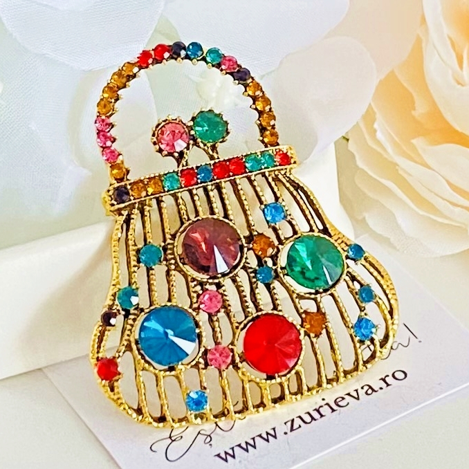 Brosa Geanta Cristale Colorate, Brose Dama, Brose Elegante [4]