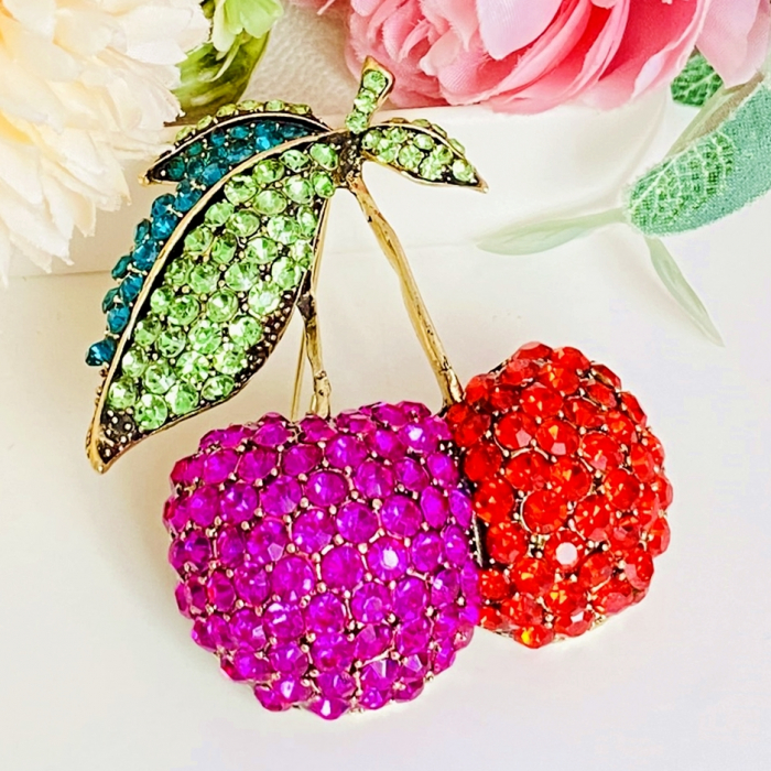 Brosa Cirese Cristale Roz Rosii, Brosa Dama Femei [6]