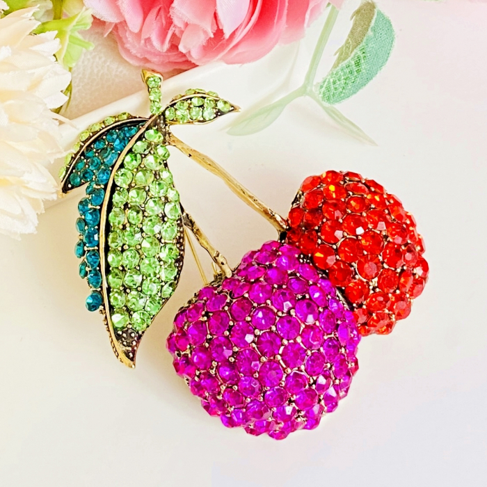 Brosa Cirese Cristale Roz Rosii, Brosa Dama Femei [8]