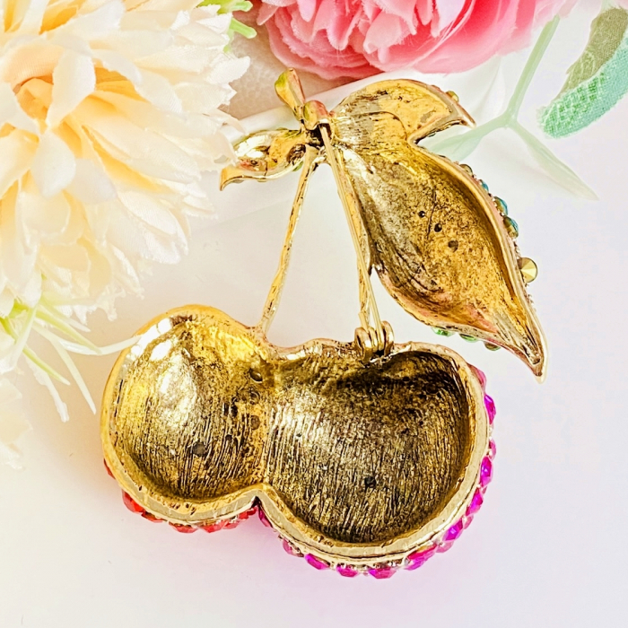 Brosa Cirese Cristale Roz Rosii, Brosa Dama Femei [9]