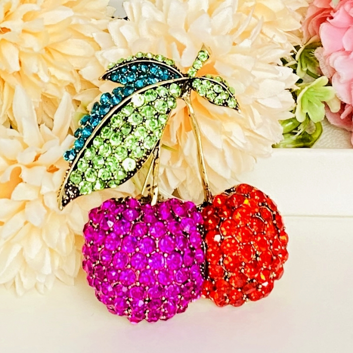 Brosa Cirese Cristale Roz Rosii, Brosa Dama Femei [7]