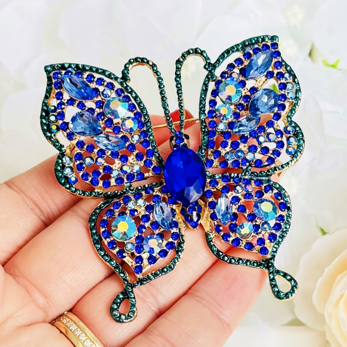 Brosa Statement Fluture Cristale Albastre, Brosa Dama, Brose Elegante [2]