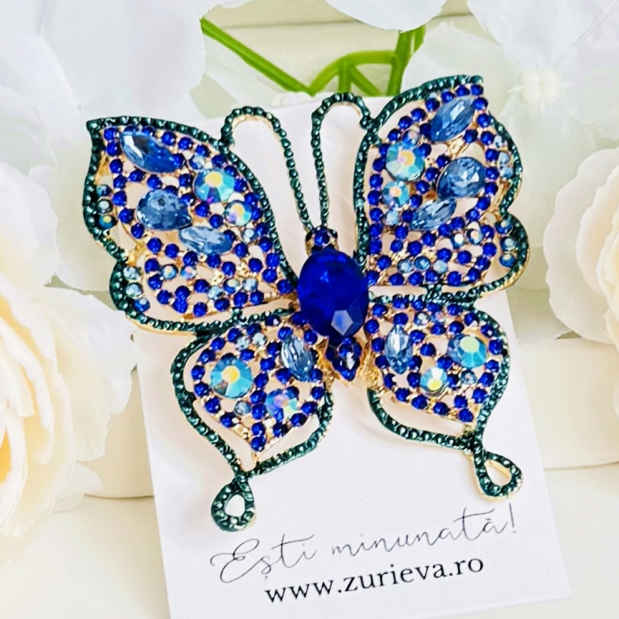 Brosa Statement Fluture Cristale Albastre, Brosa Dama, Brose Elegante [3]