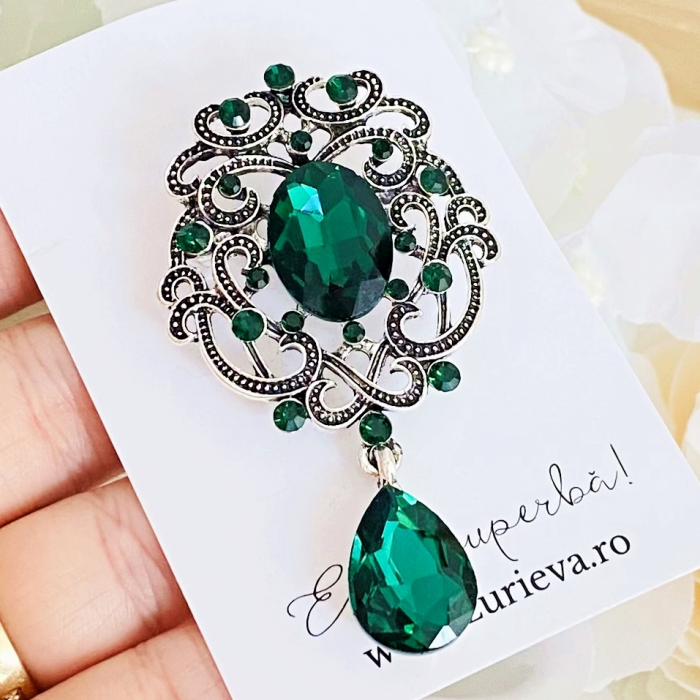 Brosa Argintie & Cristale Verzi, Brose Dama, Brose Elegante [2]