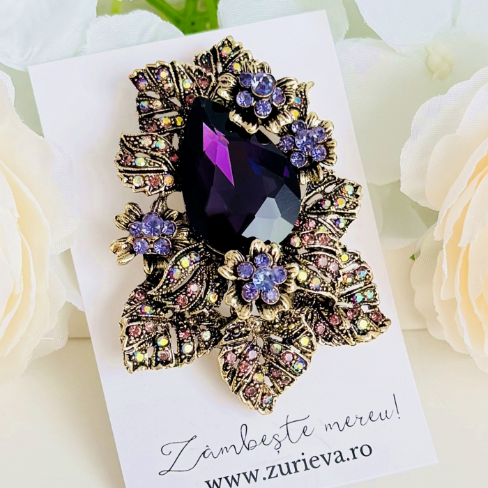 Brosa Statement Cristale Mov, Brosa Dama Femei [1]