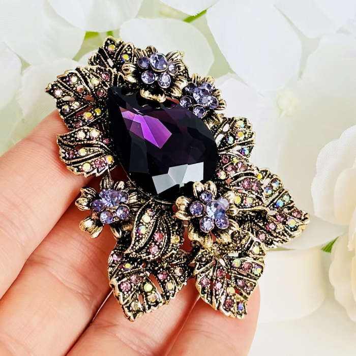 Brosa Statement Cristale Mov, Brosa Dama Femei [6]