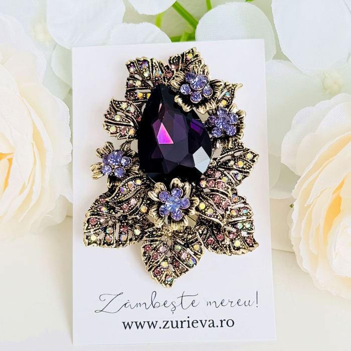 Brosa Statement Cristale Mov, Brosa Dama Femei [4]