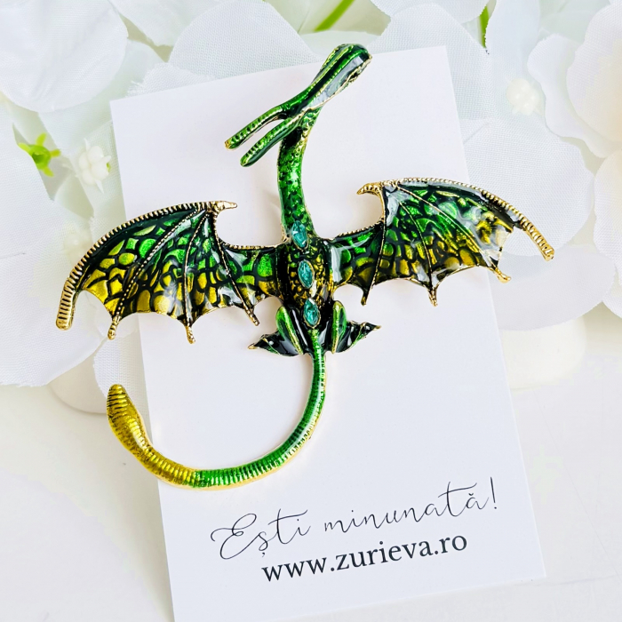 Brosa Dragon Verde Smarald, Brosa Dama Femei [1]
