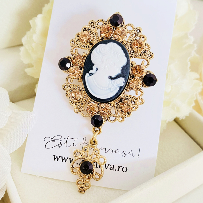 Brosa Camee Auriu & Negru, Brose Dama, Brose Mari Elegante [4]