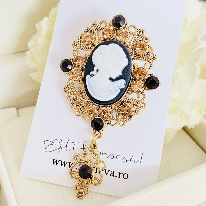 Brosa Camee Auriu & Negru, Brose Dama, Brose Mari Elegante [6]