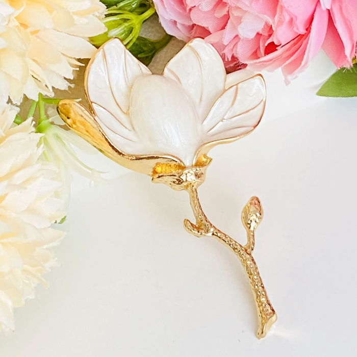 Brosa Floare Magnolie Alba, Brosa Dama Femei [2]