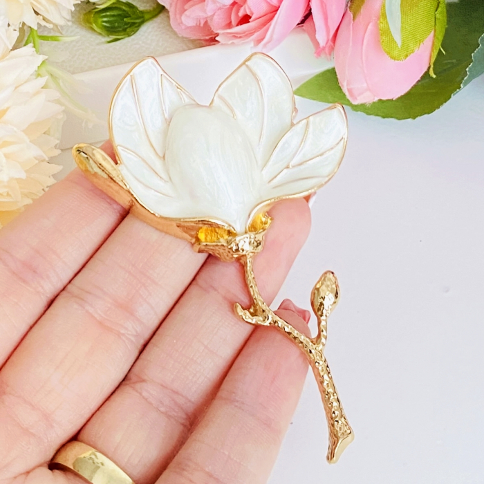 Brosa Floare Magnolie Alba, Brosa Dama Femei [6]