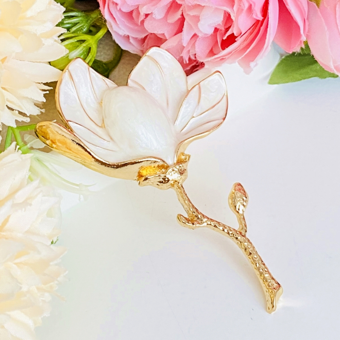 Brosa Floare Magnolie Alba, Brosa Dama Femei [4]