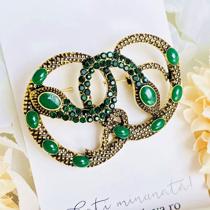 Brosa Serpi Cristale Verzi, Brosa Dama Femei [5]