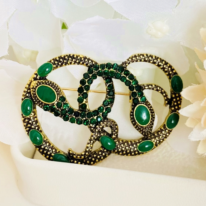 Brosa Serpi Cristale Verzi, Brosa Dama Femei [3]